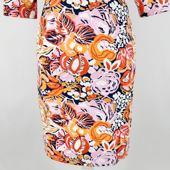 J McLaughlin Women's Catalina Knit Flora Sheath Dress XS Orange Pink - Picture 4 of 13